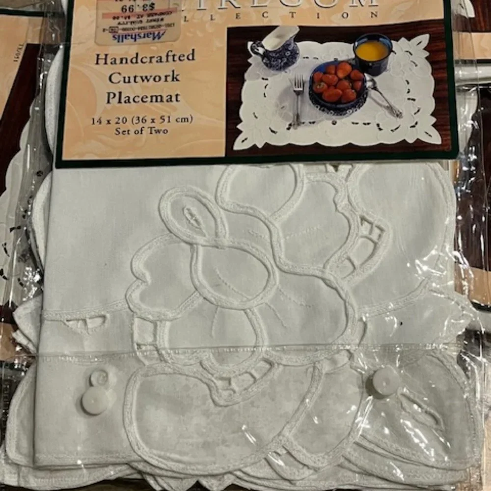 12 Handcrafted Cutwork Placements Cotton White 14
